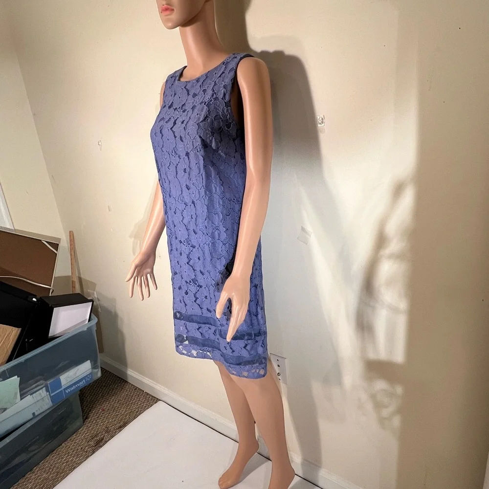 AB studio 8 blue lace dress Knee Length Back Zipper Nylon Sleevel Floral Designs